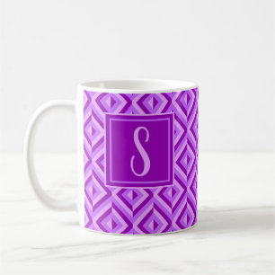 Monogram Purple Three-Tone Diamond Pattern Coffee Mug