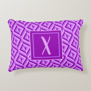 Monogram Purple Three-Tone Diamond Pattern Decorative Cushion