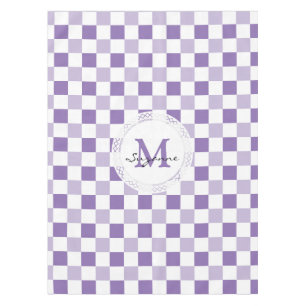 Monogram Purple Tone White Chequered Pattern Tablecloth