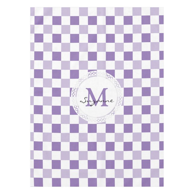 Monogram Purple Tone White Chequered Pattern Tablecloth (Front)