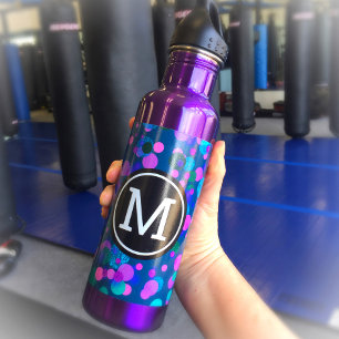 Monogram purple turquoise blue confetti dots bold 710 ml water bottle