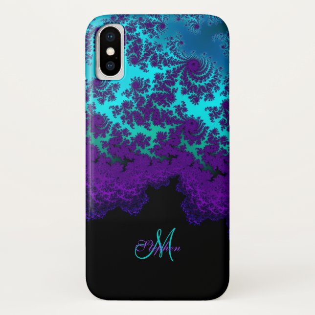Monogram Purple Turquoise Fractal iPhone X Case (Back)