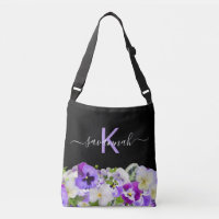 Monogram purple violet black florals script