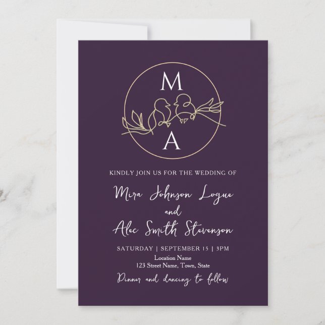 Monogram Purple Wedding Invitation (Front)