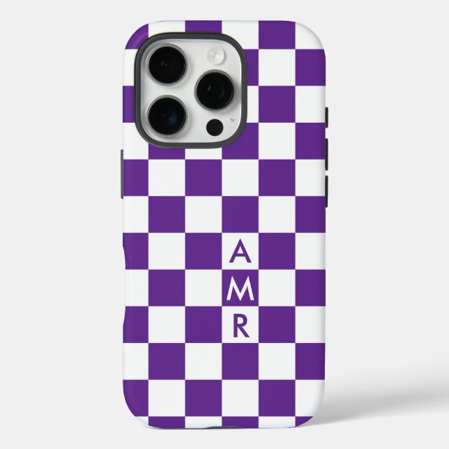 Monogram Purple White Chequered Pattern Case-Mate iPhone Case (Back)
