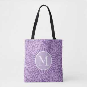 Monogram Purple White Spirals - Personalised Tote Bag