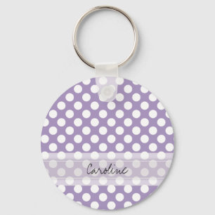 Monogram Purple White Trendy Fun Polka Dot Pattern Key Ring