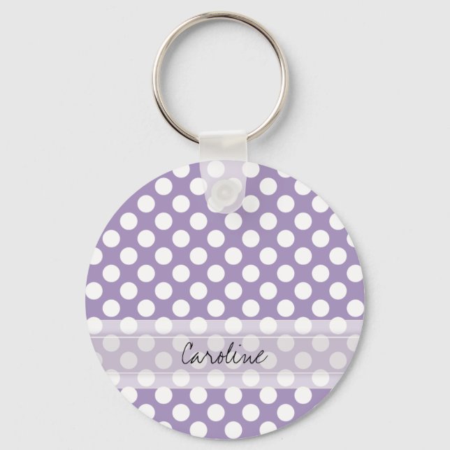 Monogram Purple White Trendy Fun Polka Dot Pattern Key Ring (Front)