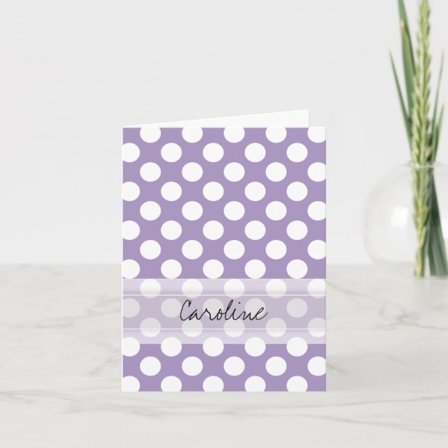Monogram Purple White Trendy Fun Polka Dot Pattern Note Card (Front)