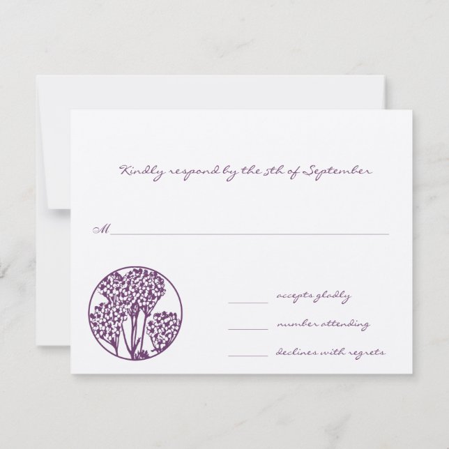 Monogram Purple Wild Flower Wedding RSVP Card (Back)