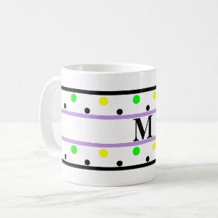 Monogram Purple Yellow Green Polka Dots Coffee Mug