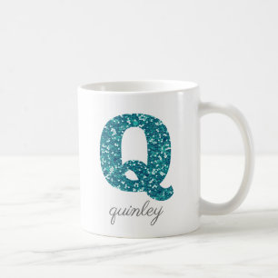 Monogram Q Aqua Glitter Personalised Mug
