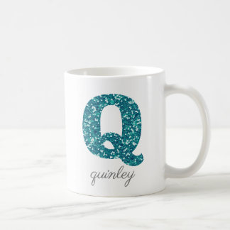 Monogram Q Aqua Glitter Personalised Mug