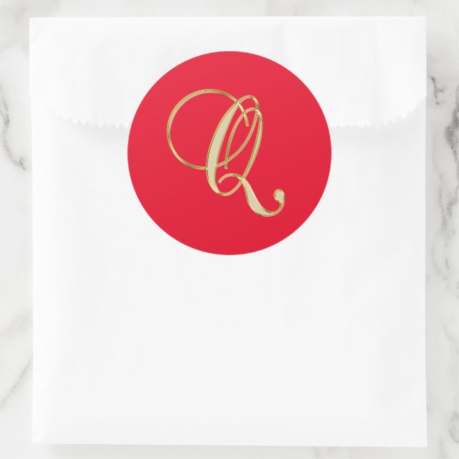 Monogram Q gold script Classic Round Sticker (Bag)