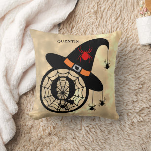 Monogram Q Halloween Sky Witch Spiders Name Cushion