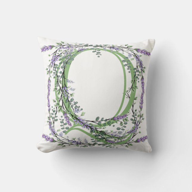 Monogram Q Lavender Eucalyptus Cushion (Front)