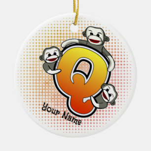 Monogram Q Sock Monkey  Ceramic Tree Decoration