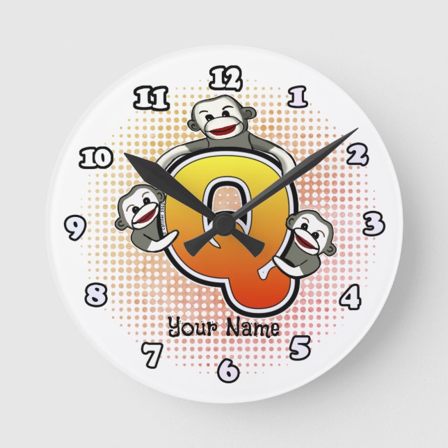 Monogram Q Sock Monkey clock (Front)