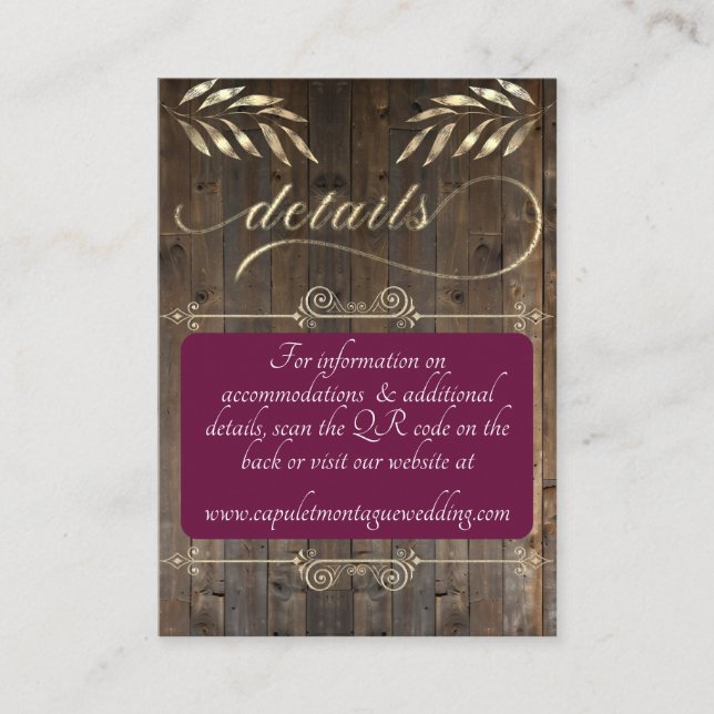 Monogram & QR Code - Barnwood/Plum Enclosure Card (Front)