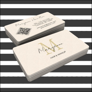 Monogram QR Code Cream Business Card