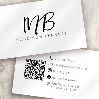 Monogram QR Code Minimalist Business Card