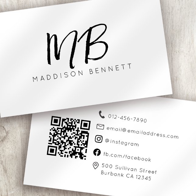 Monogram QR Code Minimalist Business Card (Creator Uploaded)
