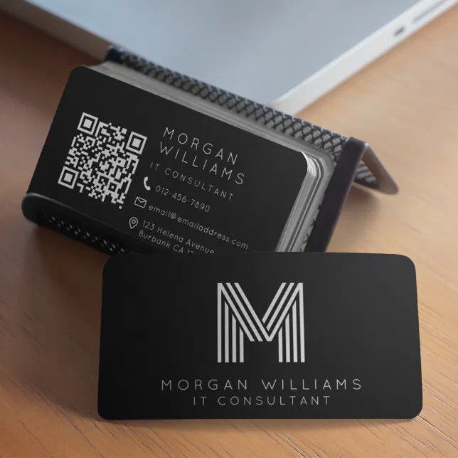 Monogram QR Code Minimalist Icons Business Card | Zazzle