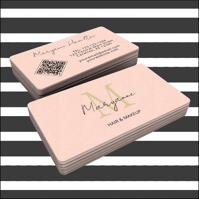 Monogram QR Code Peach Business Card (Creator Uploaded)