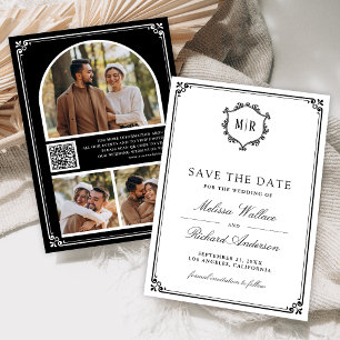 Monogram QR Code Photo Collage Black Wedding Save The Date
