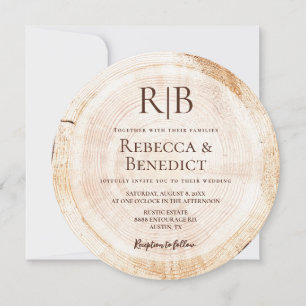 Monogram QR Code Website Bark Rustic Wedding Invitation