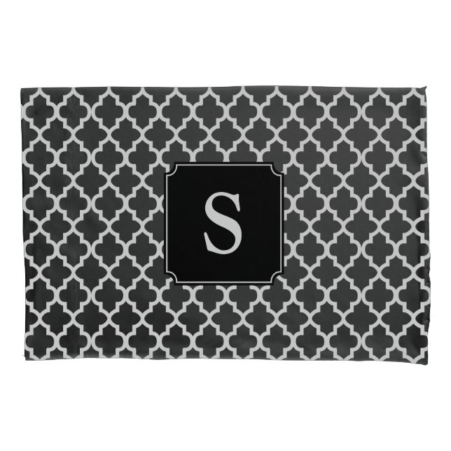 Monogram Quatrefoil in Black and White Pillowcase (Front)