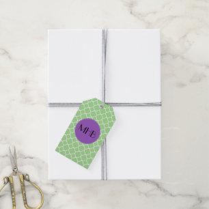 Monogram - Quatrefoil Shape - Green White Gift Tags