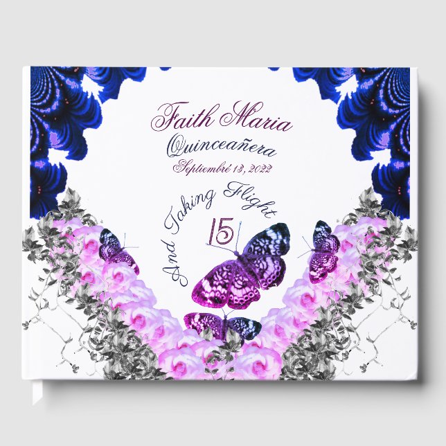 Monogram Quinceañera 15 And Taking Flight Guest Book (Front)