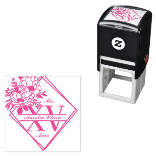 Monogram Quinceanera Mis XV Geometric Floral Self-inking Stamp