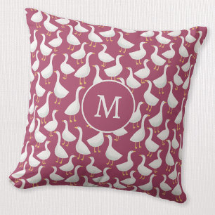 Monogram Quirky White Goose Berry Red Cottagecore Cushion