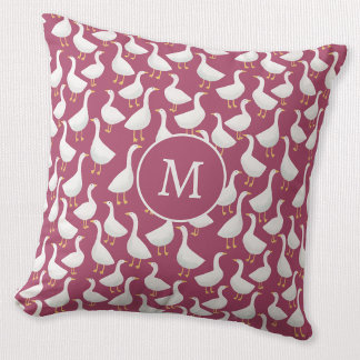 Monogram Quirky White Goose Berry Red Cottagecore Cushion