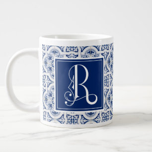 Monogram R, Blue Sicilian Tile Giant Coffee Mug