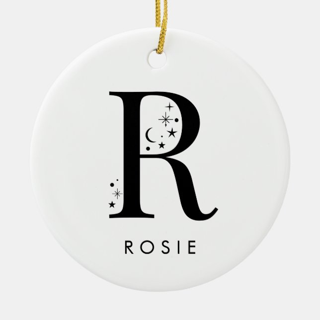Monogram R Celestial Name  Ceramic Tree Decoration (Front)
