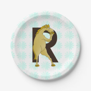 Monogram R Funny Pony Personalised Paper Plate
