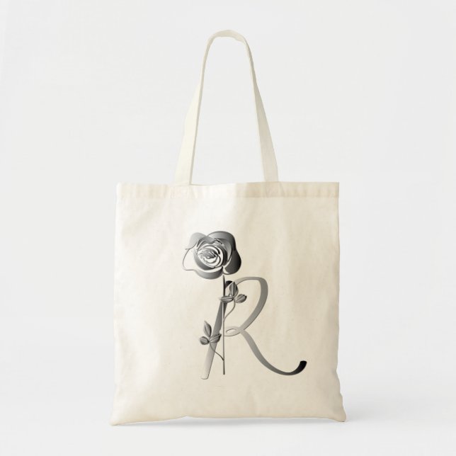 Monogram R Hand-written w/Rose Tote Bag (Front)