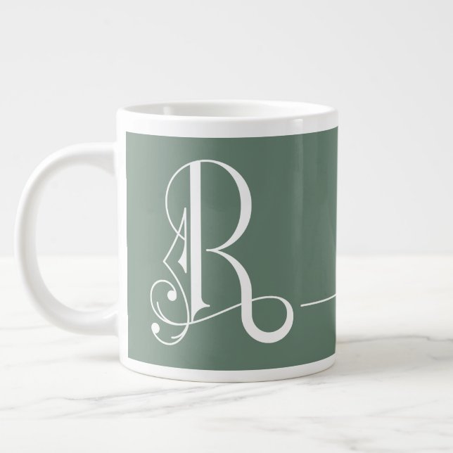 Monogram R in Beautiful Scroll Typography Large Coffee Mug (Left)