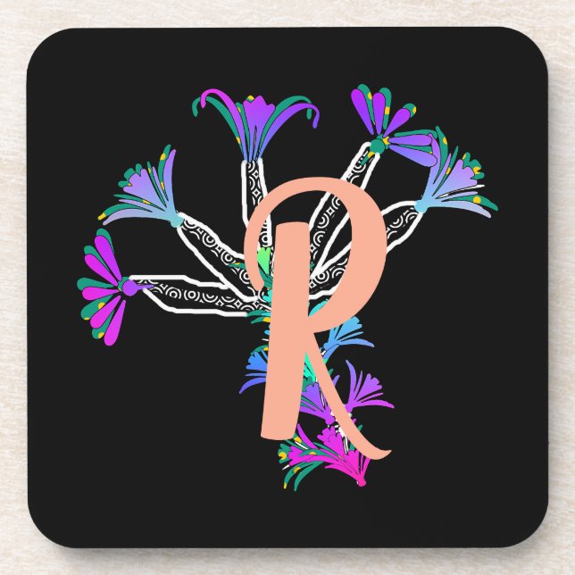 Monogram R Initial  Beverage Coaster (Front)