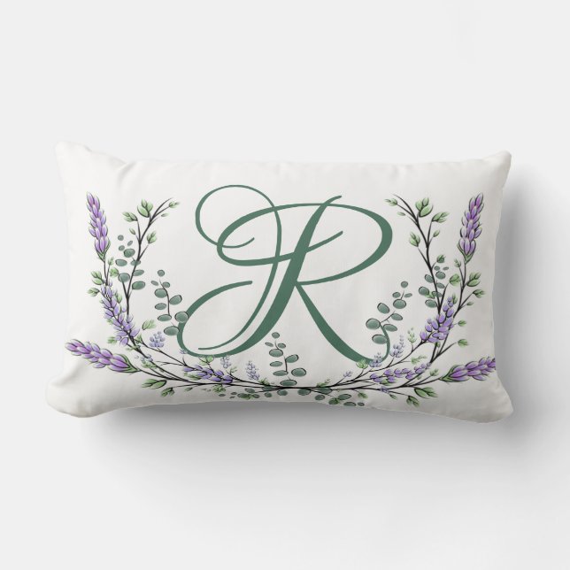 Monogram R Lavender Eucalyptus Lumbar Cushion (Front)