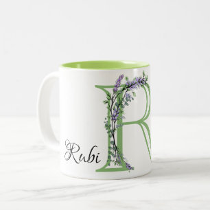 Monogram R Lavender Eucalyptus Two-Tone Coffee Mug