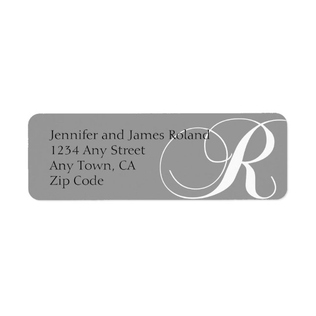 Monogram R Return Address Labels Grey (Front)