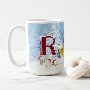 Monogram R Snowy Woodland Animals Snowman Trees Coffee Mug