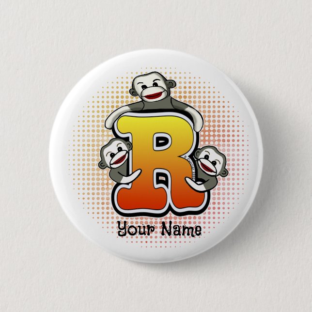 Monogram R Sock Monkey   6 Cm Round Badge (Front)