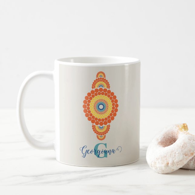 Monogram Radiant Aegean Summer Ornamental Mandala Coffee Mug (With Donut)