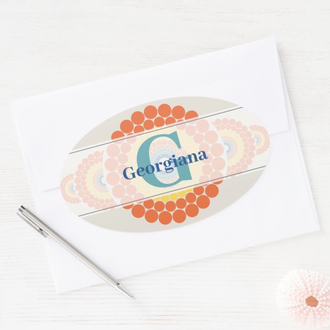 Monogram Radiant Aegean Summer Ornamental Mandala Oval Sticker (Envelope)