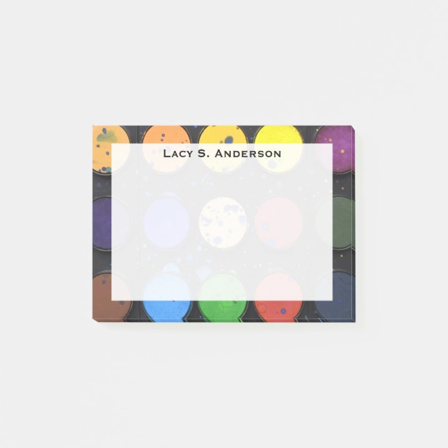 Monogram Rainbow Art Paint Pots Post-it Notes (Front)